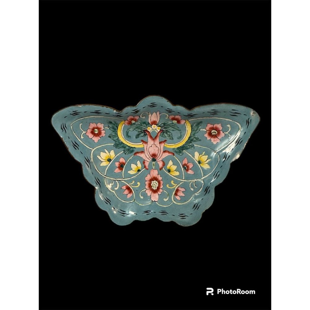 SOLD Antique Cloisonne Chinese Canton Trinket Floral Butterfly Tray